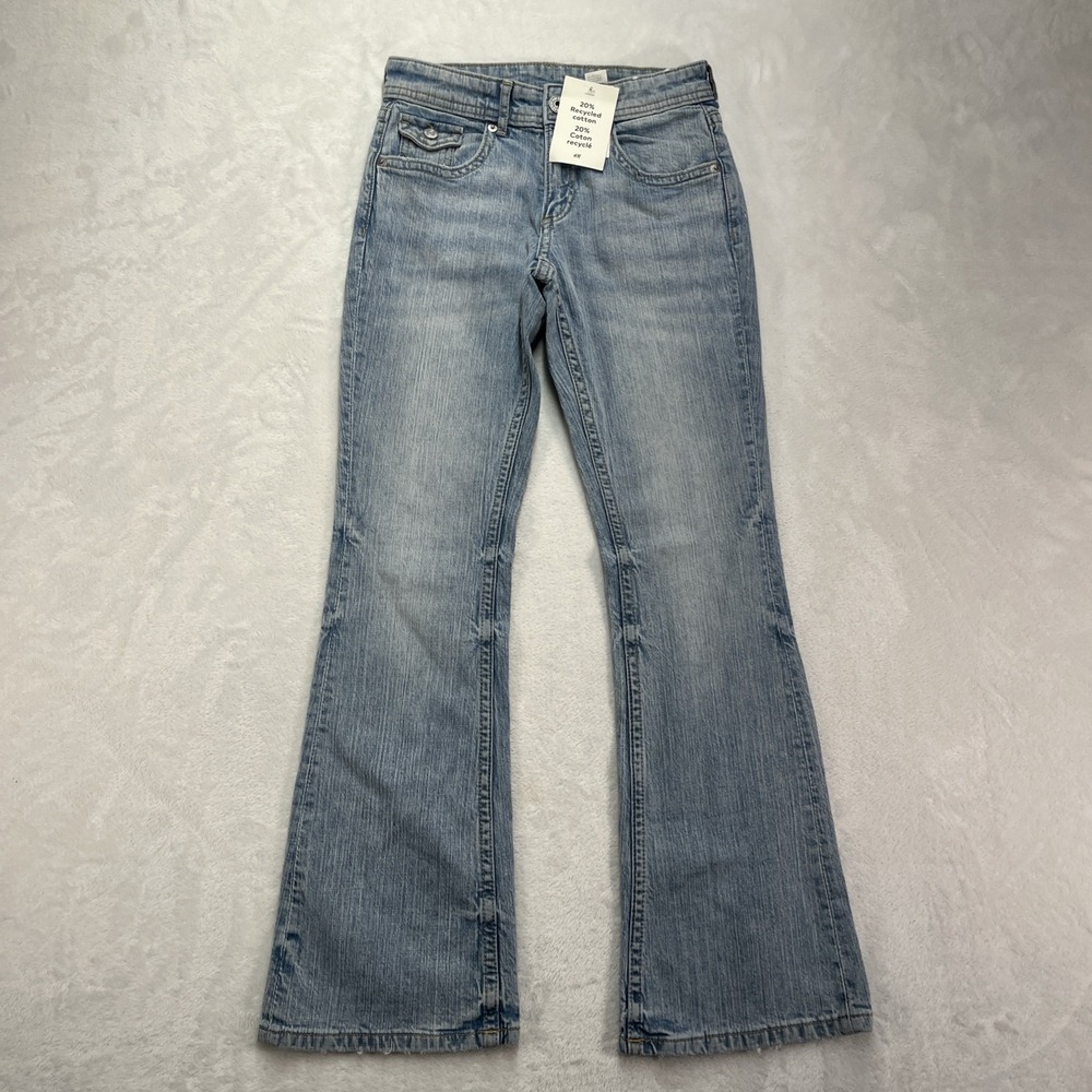 H&M Flared Leg Low Waist Denim Girls 14 Light Wash Staple Minimal Distressed NEW